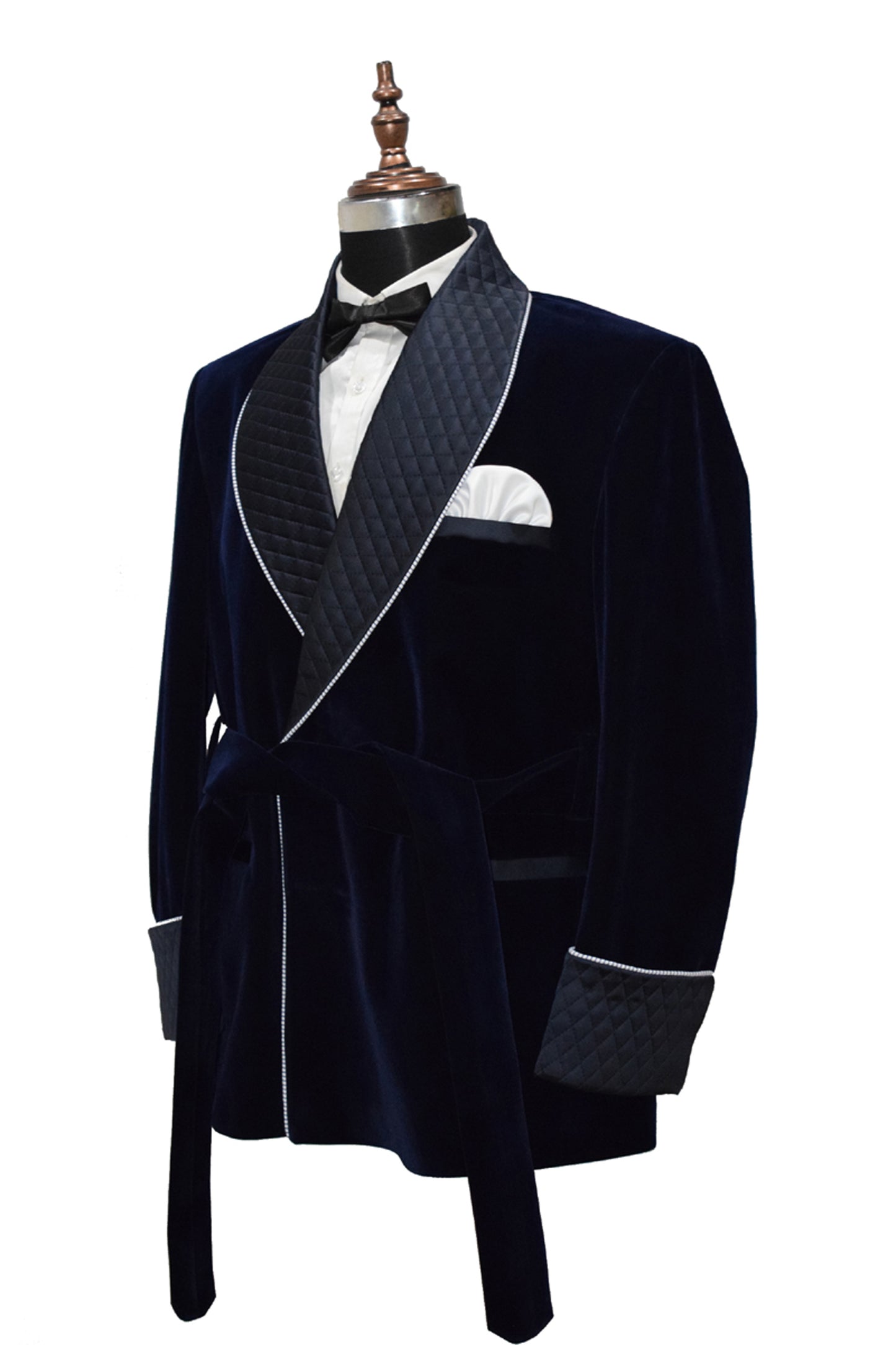 Men Navy Blue Smoking Jacket Dinner Party Wear Coat - TrendsfashionIN