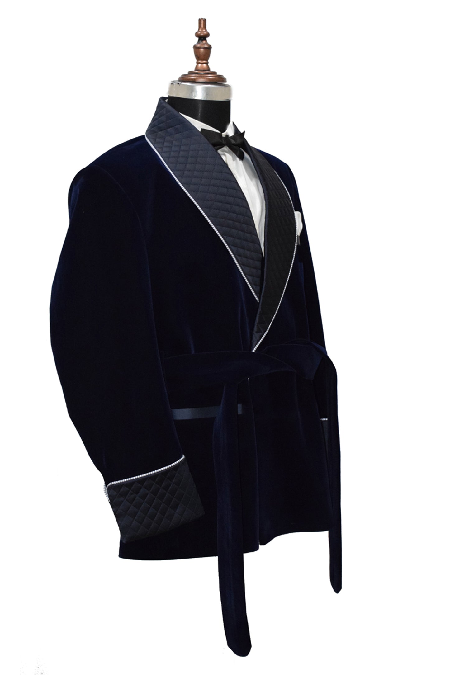 Men Navy Blue Smoking Jacket Dinner Party Wear Coat - TrendsfashionIN