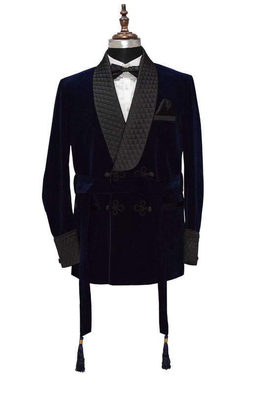 Men Navy Blue Smoking Jacket Dinner Party Wear Coat - TrendsfashionIN