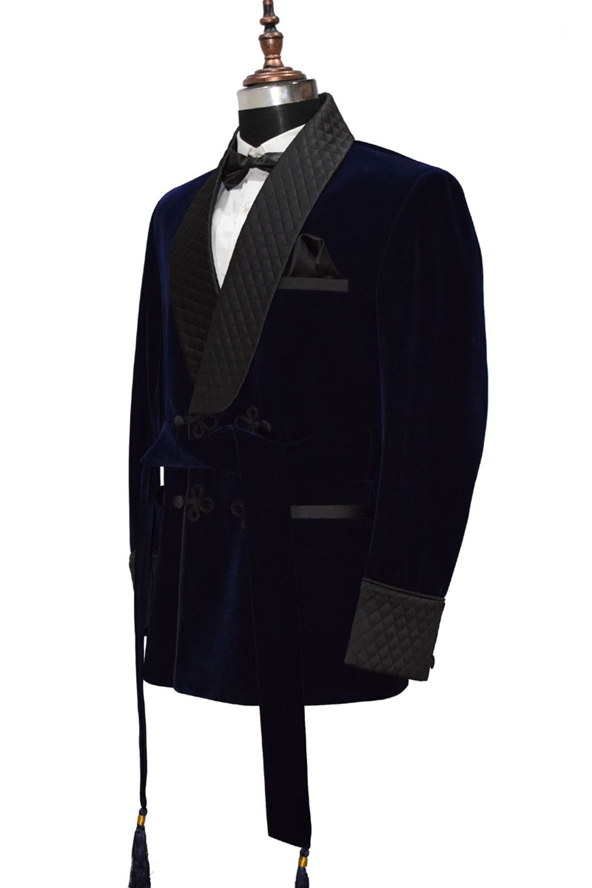 Men Navy Blue Smoking Jacket Dinner Party Wear Coat - TrendsfashionIN