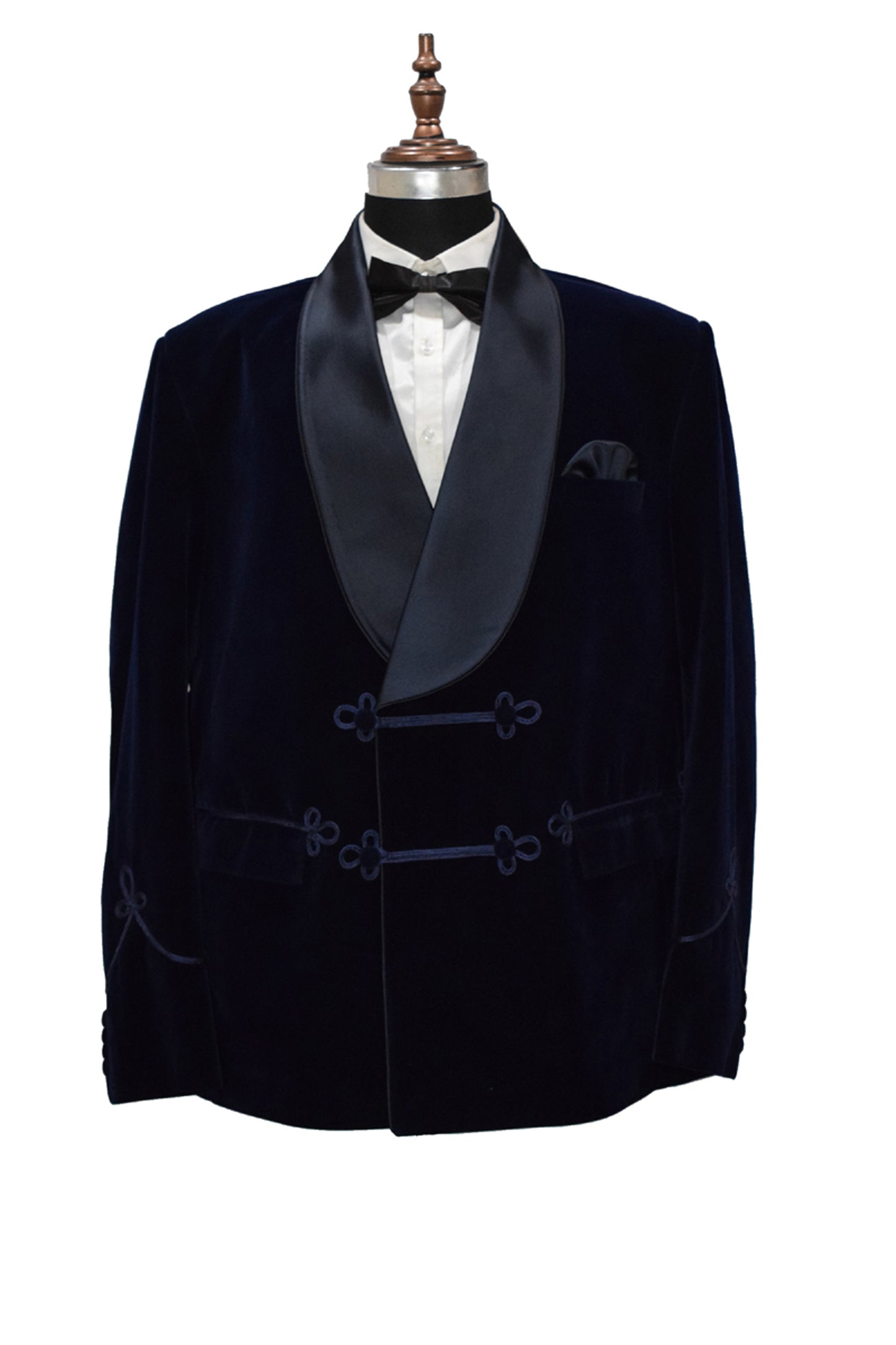 Men Navy Blue Smoking Jacket Dinner Party Wear Coat - TrendsfashionIN