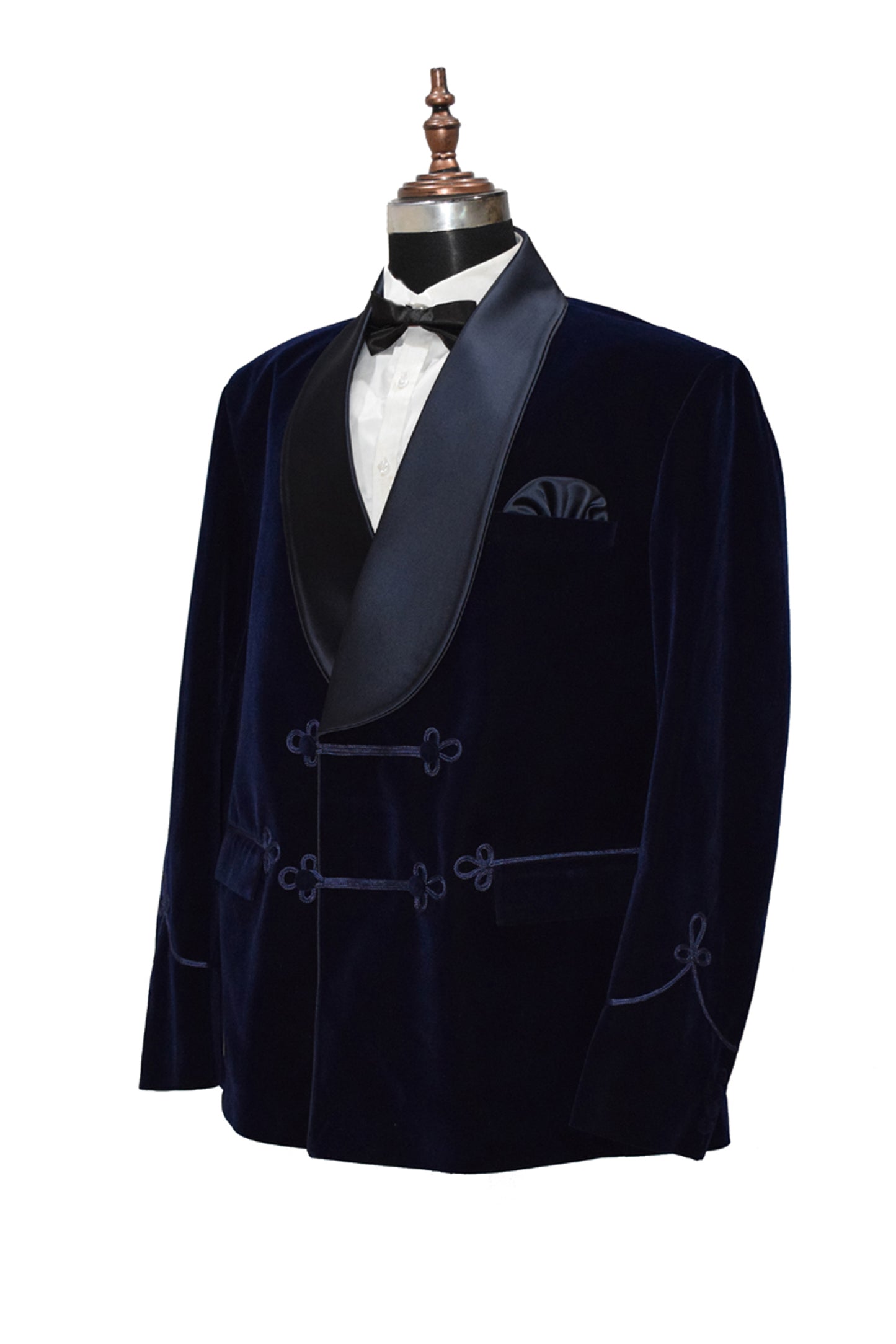 Men Navy Blue Smoking Jacket Dinner Party Wear Coat - TrendsfashionIN