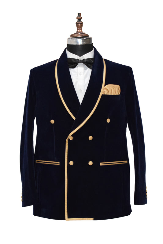 Men Navy Blue Smoking Jacket Dinner Wedding Coats - TrendsfashionIN