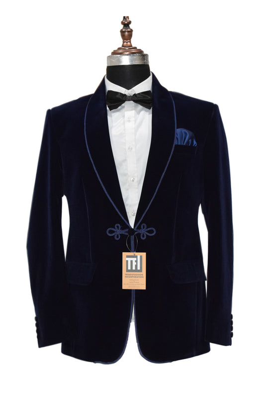 Man Navy Blue Smoking Jacket Dinner Party Wear Coat