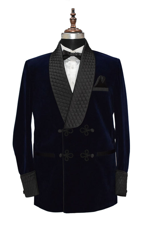 Men Navy Blue Smoking Jacket Dinner Party Wear Blazer - TrendsfashionIN