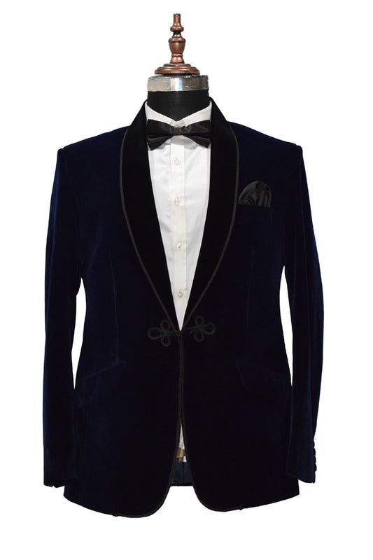 Men Navy Blue Smoking Jacket Dinner Party Wear Coats - TrendsfashionIN