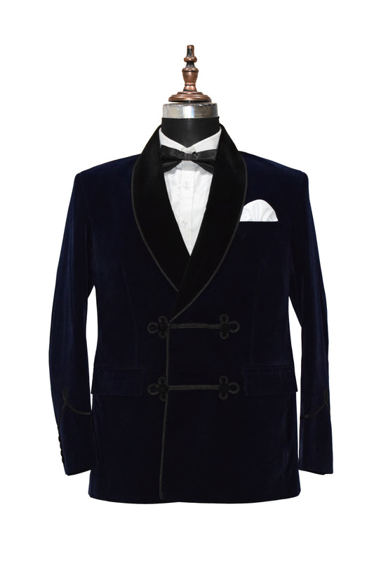 Men Navy Blue Smoking Jacket Dinner Party Wear Coat - TrendsfashionIN