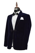 Load image into Gallery viewer, Men Navy Blue Smoking Jacket Dinner Party Wear Coat - TrendsfashionIN
