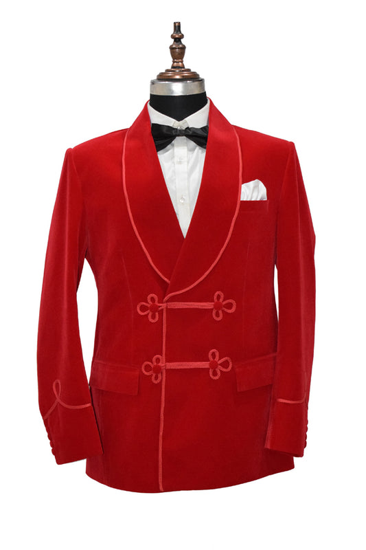 Men Red Smoking Jacket Dinner Party Wear Coat - TrendsfashionIN