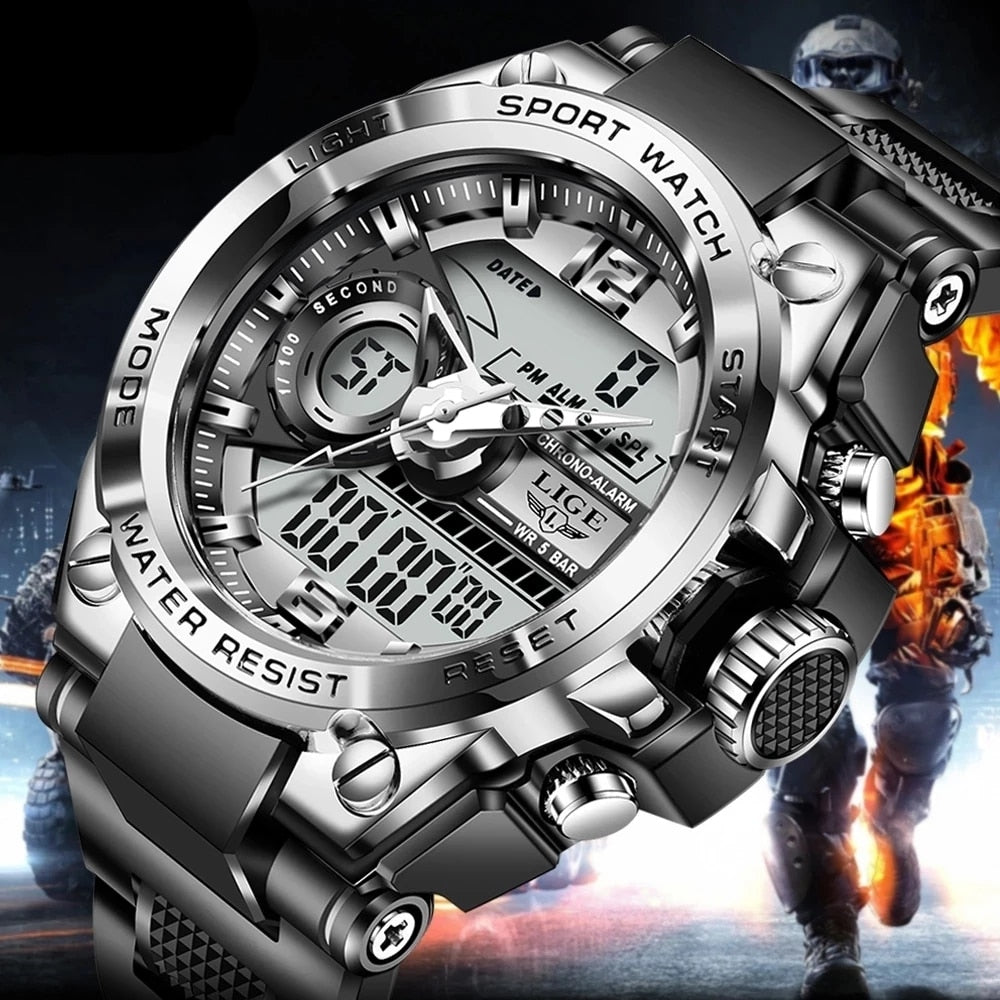 Men Military Watch 50m Waterproof Wristwatch LED Quartz