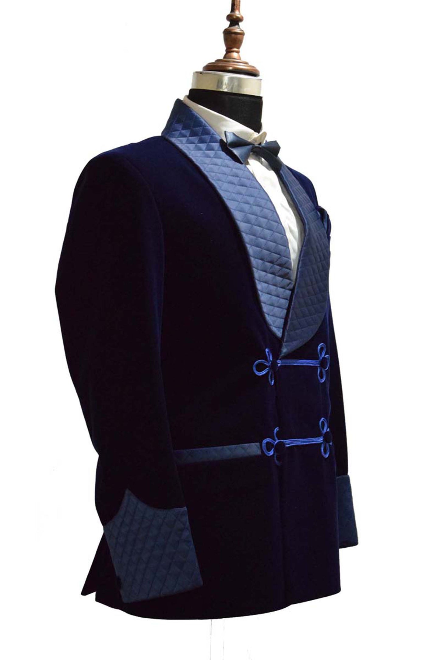 Men Navy Blue Smoking Jacket Dinner Party Wear Blazer - TrendsfashionIN