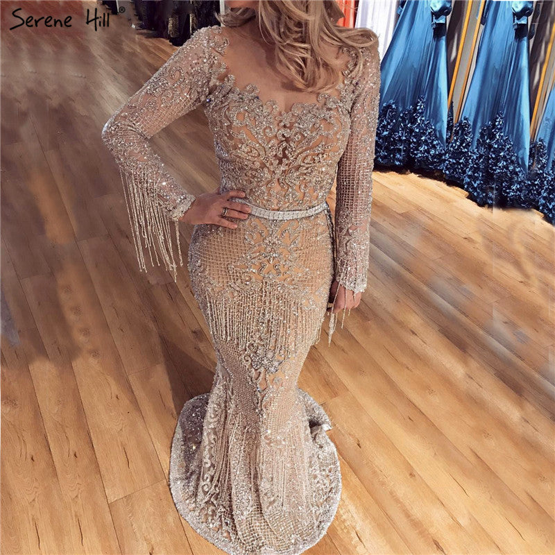 SERNE HILL Dubai Luxury Muslim Tassel Beading Long Evening Dresses Party Formal Gowns Plus Size