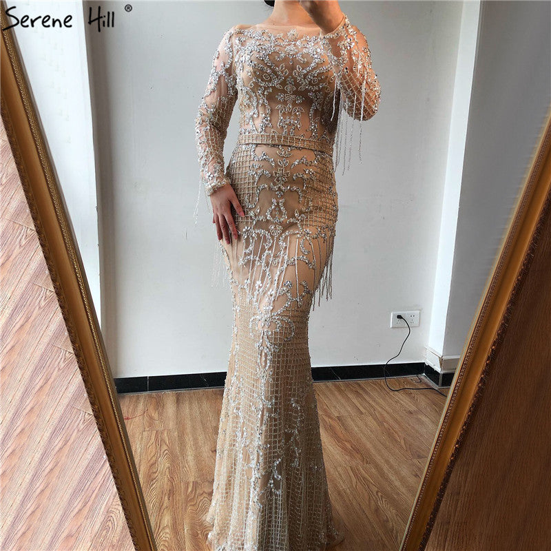 SERNE HILL Dubai Luxury Muslim Tassel Beading Long Evening Dresses Party Formal Gowns Plus Size