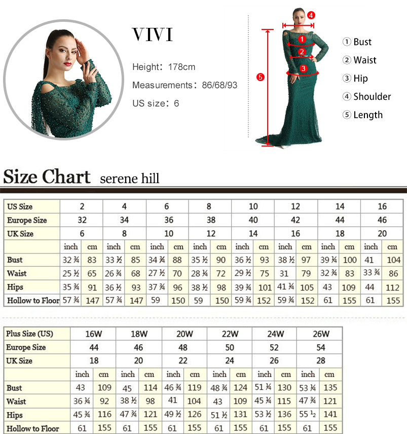 SERNE HILL Dubai Luxury Muslim Tassel Beading Long Evening Dresses Party Formal Gowns Plus Size