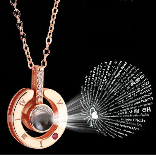 Letter Necklace 100 Languages I Love You Projection Pendant Necklace Women